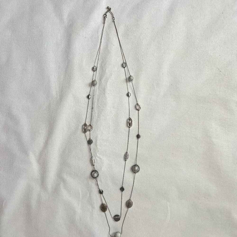 2 Strand Silver Toned beaded Necklace 20 Inches long